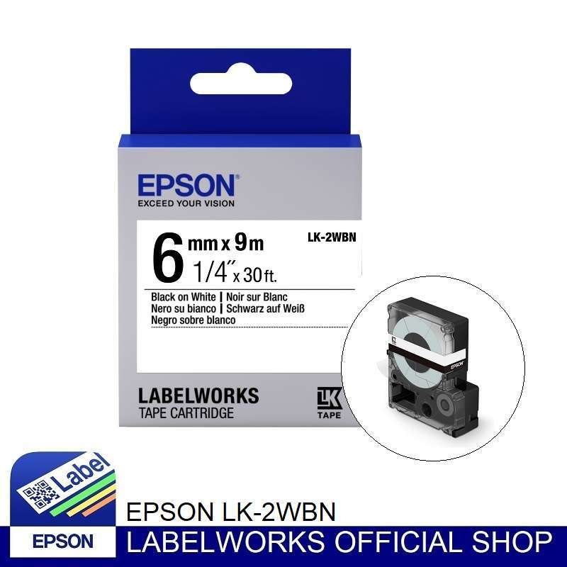 Epson labelworks LK-2WBN 6mm black on white 9m label tape cartridge
