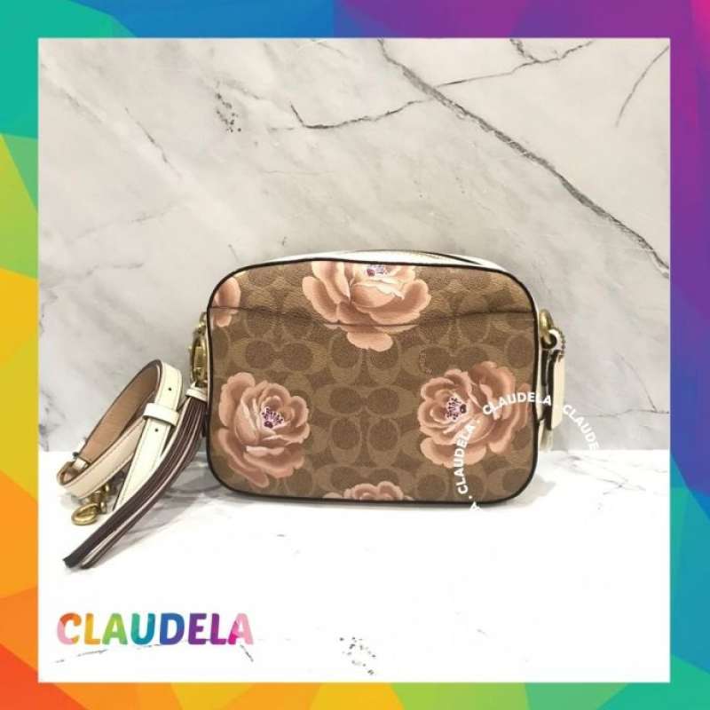 Coach signature rose print camera sale bag