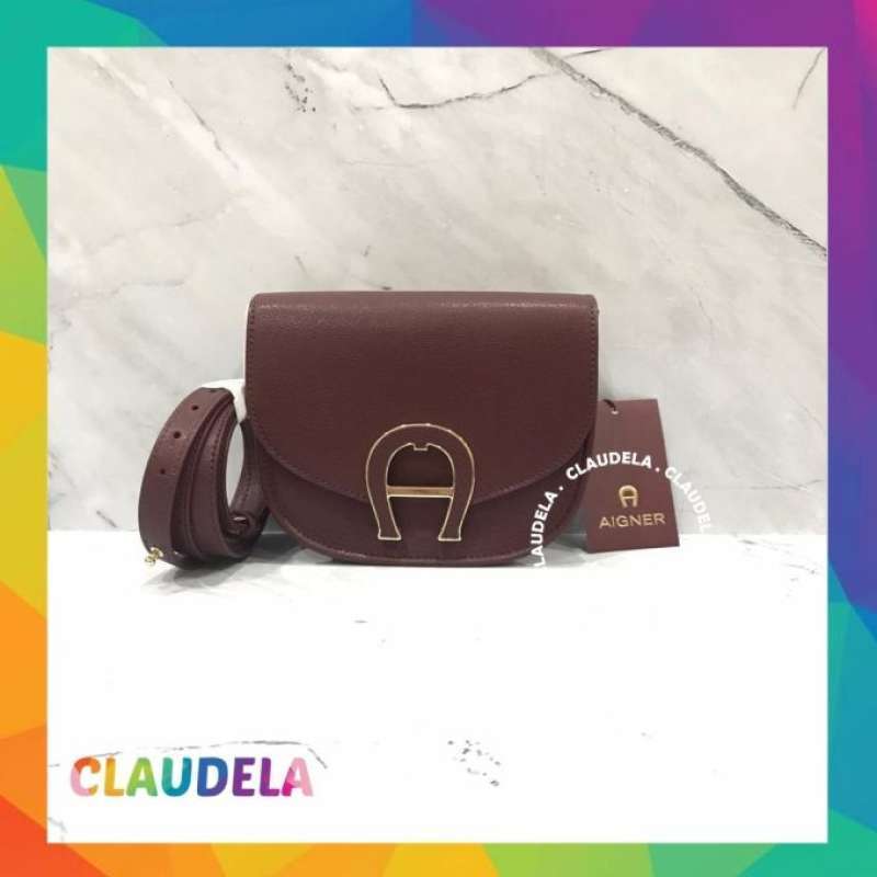 Jual AIGNER Pina Mini Crossbody in Maroon Leather di Seller
