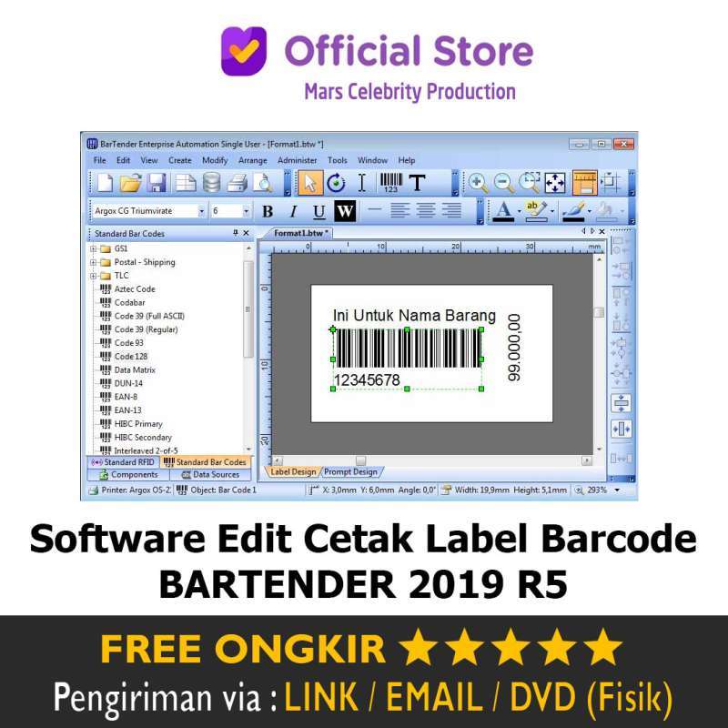 Software Edit Cetak Label Barcode Lifetime Premium 1D 2D QR EAN BARTENDER  2019 R5 Update Terbaru Full Version