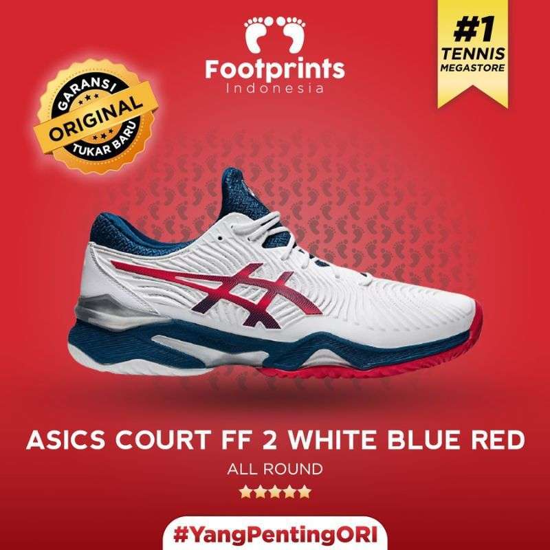 Footprints Indonesia Sepatu Tenis Asics Court FF 2 White Blue Red Tennis Shoes Original
