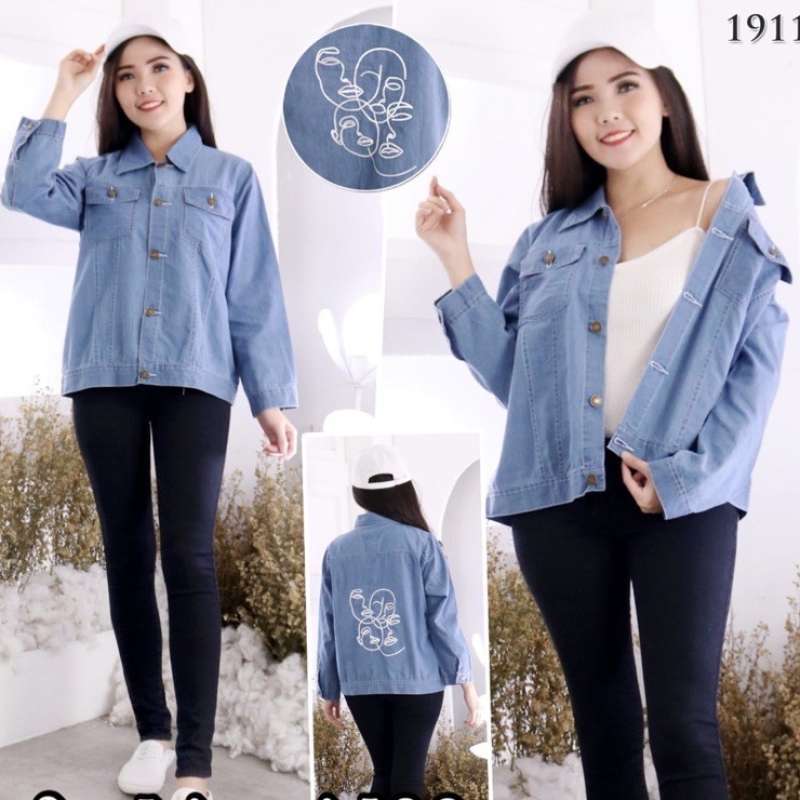 Jual Jaket Jeans Wanita Lengan Panjang Motif Kantong Depan Gaya