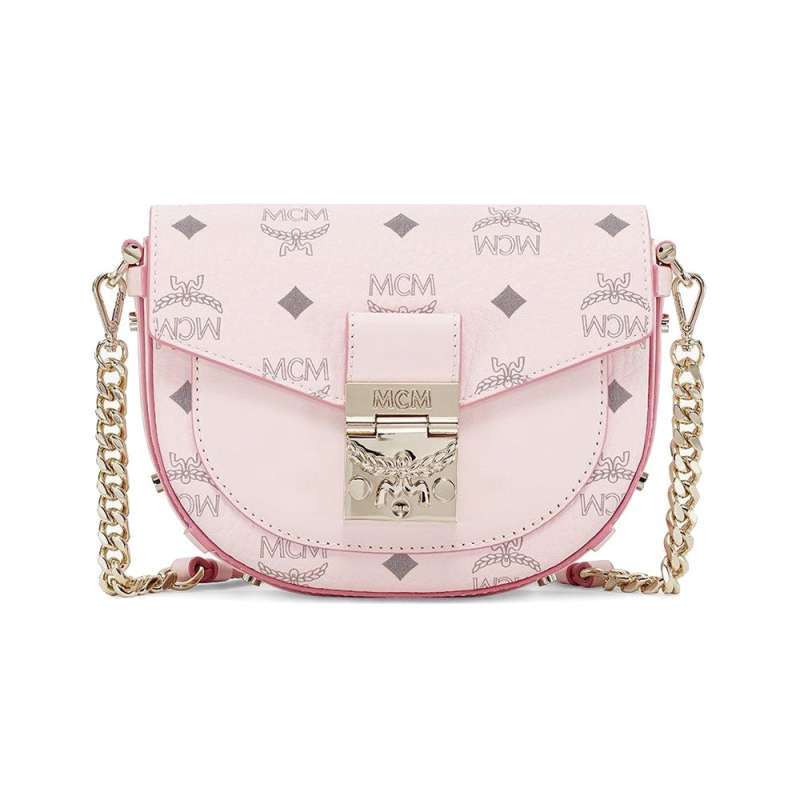 MCM Patricia X Mini Bag / Necklace / Wristlet in Visetos Powder Pink