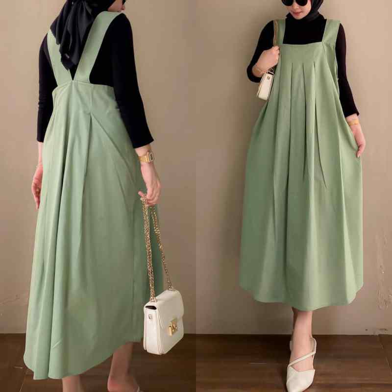 Nobrands Baju Wanita Kekinian Alula Set Overall Dress Gamis Maxi Modern Remaja