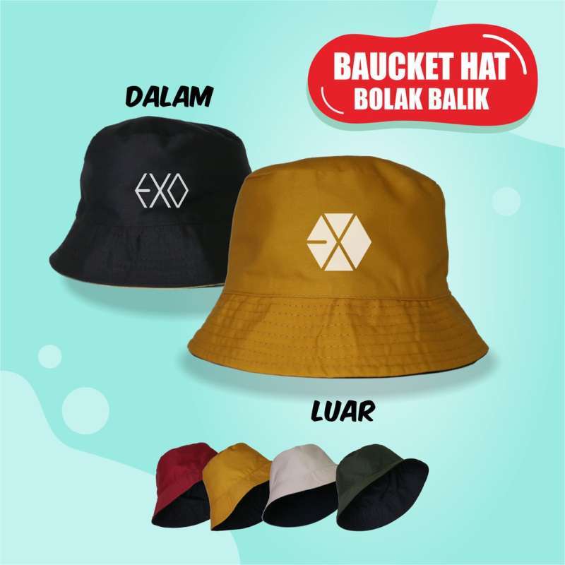 Bucket Hat EXO EXOL Bolak Balik Topi Korea Pria Wanita