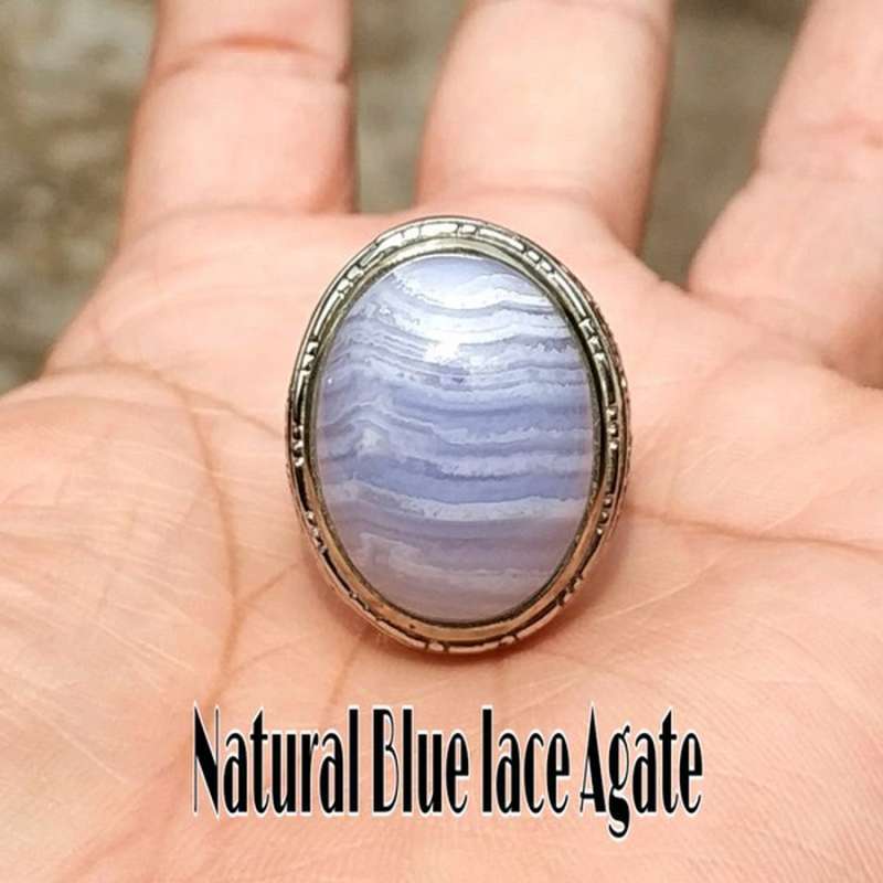 Jual CINCIN BATU PERMATA NATURAL BLUE LACE AGATE BIG SIZE di