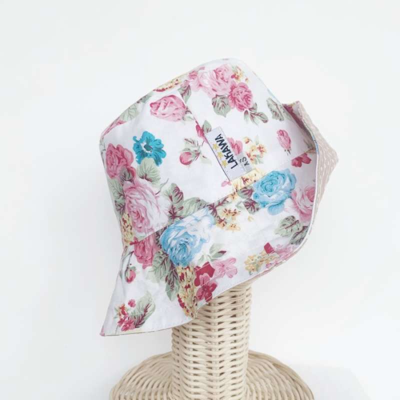 Bucket Hat Flower - brown dots - XS 