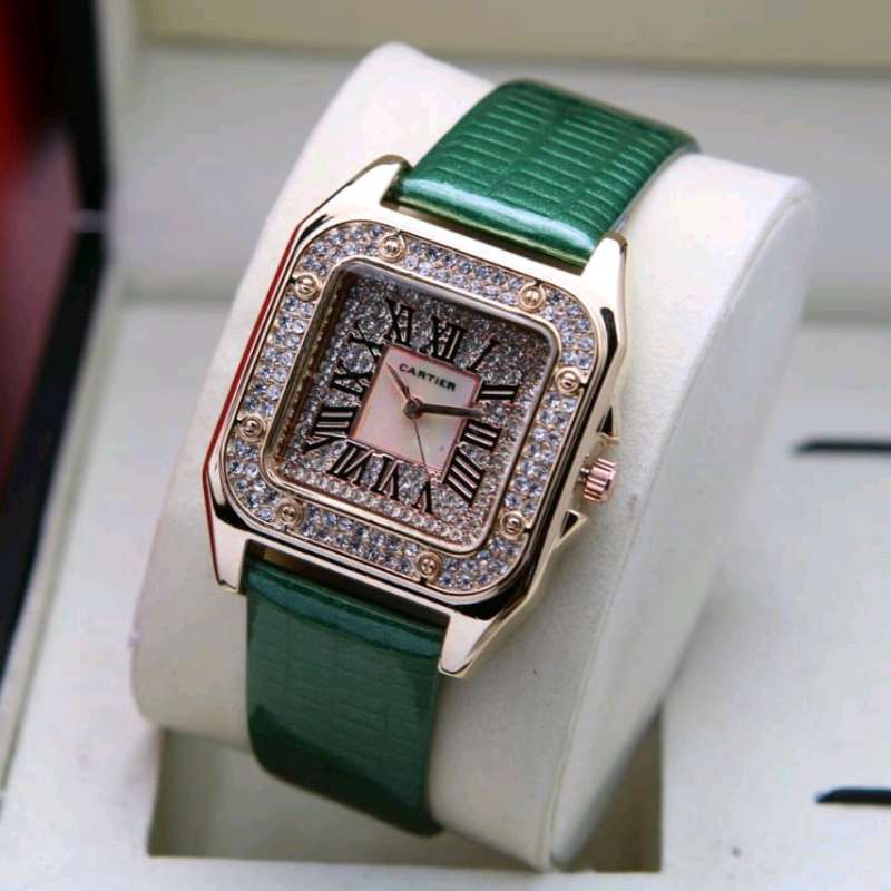 Jual Jam Tangan Wanita Cartier kulit Dm.3 3cm Full Diamond Terbaru