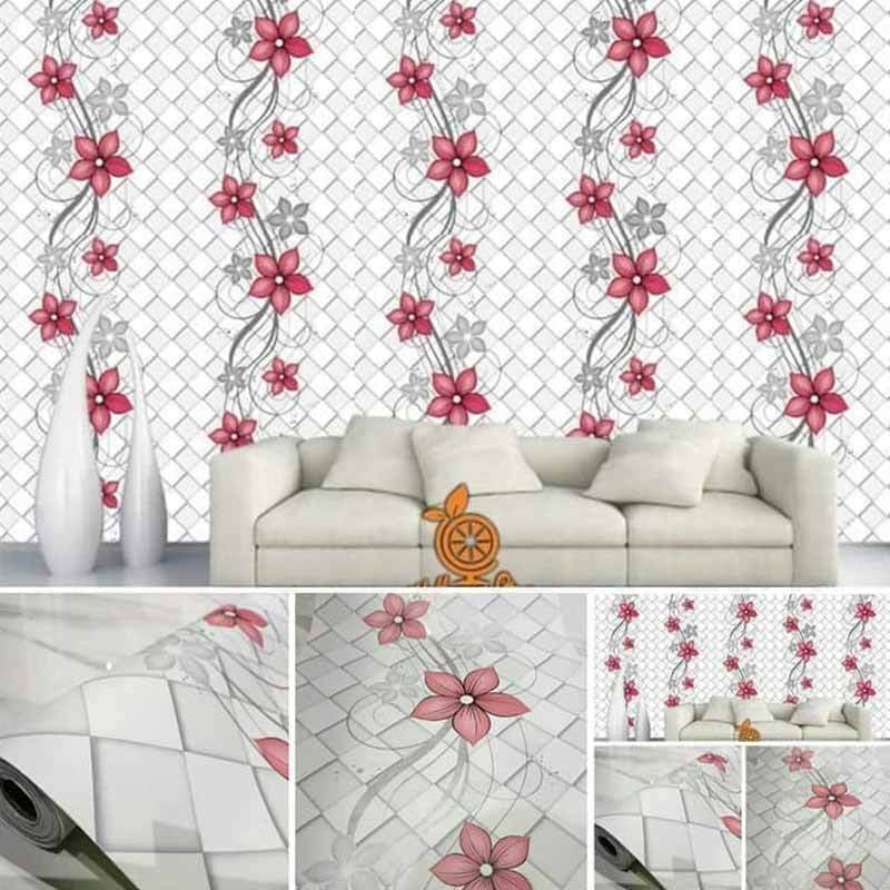 Jual Orange Ranting Bunga Merah Silver Sticker Wallpaper