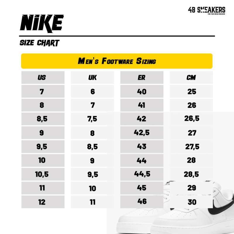 Nike react sale size chart