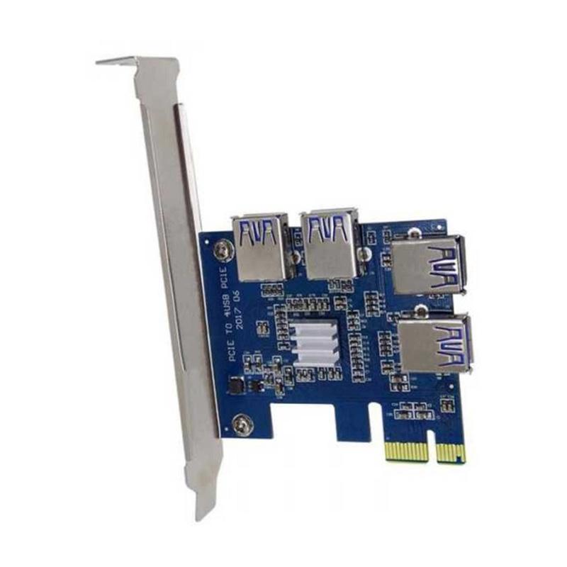 1 Pcs PCIe 1 to 4 PCI-Express 16X Slots Riser Card PCI-E 1X to External 4 PCI-e USB 3.0 Adapter Multiplier Card for Bitcoin Miner 