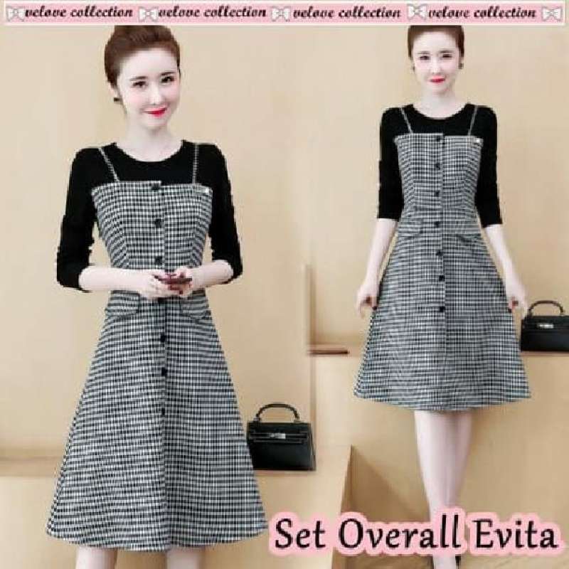 Jual setelan overall dress Korea dress black korea di Seller
