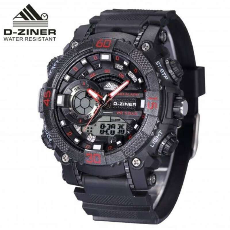Jam Tangan Pria D-Ziner Original 100% Strap Rubber Dual Time Free Box dan  Garansi D52837