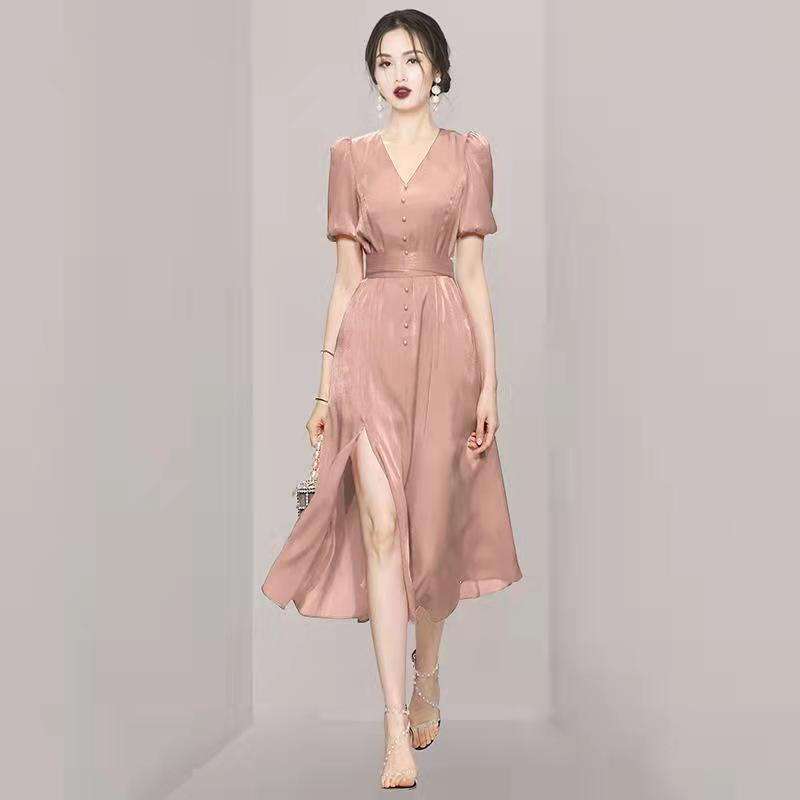 dress wanita formal Spring Autumn Solid Formal Work Style Long Wrap Hip Dress Women Elegant Office Commute Puff Sleeve Slim Midi Robe Mujer Vestidos