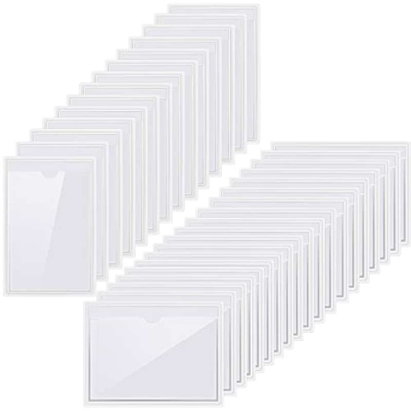 50 Pieces Self-Adhesive Label Card Holder Index Pockets Holder 2 Sizes  Clear Plastic Card Holder Adhesive Label Holder Card Sleeves for Index  Cards,