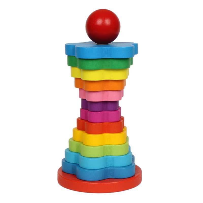 Jual Oem Kids Wooden Rainbow Puzzle Stacking Ring Tower Building Block Toy For Baby Online September 2020 Blibli Com