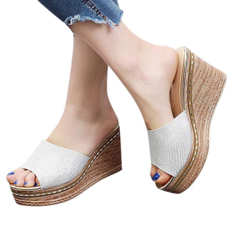 Jual A Faofu Women Sequin Slippers Casual Summer Wedges Shoes Fashion Non Slip Beach Slippers Online Oktober 2020 Blibli Com