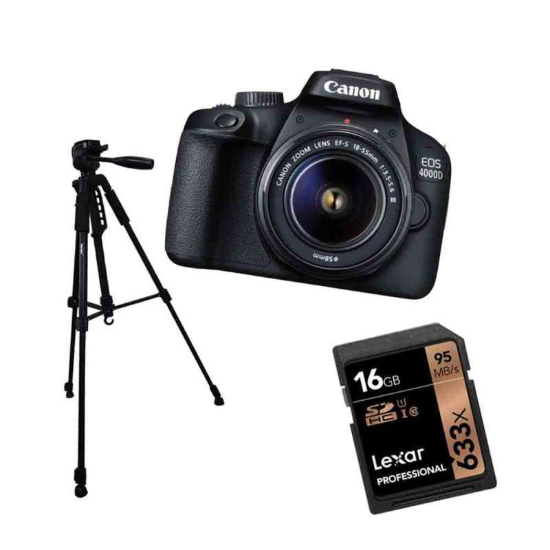 canon set paket eos 4000d kit 18 55mm iii tripod samurai pro 777 memory card lexar 16gb
