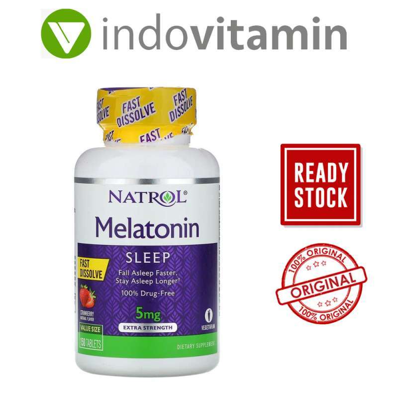 natrol melatonin 5 mg fast dissolve extra strength strawberry suplemen kesehatan 150 tablets