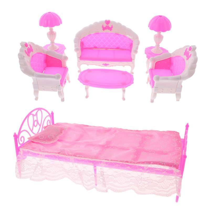 Jual Dollhouse Furniture Set Sofa Chair Lamps Table Bed Sheet Pillow For Doll Online Oktober 2020 Blibli Com