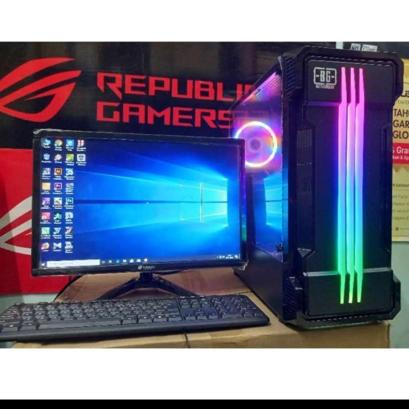 Jual pc gaming core i7 ram 16 gb monitor 19 in full set di Seller