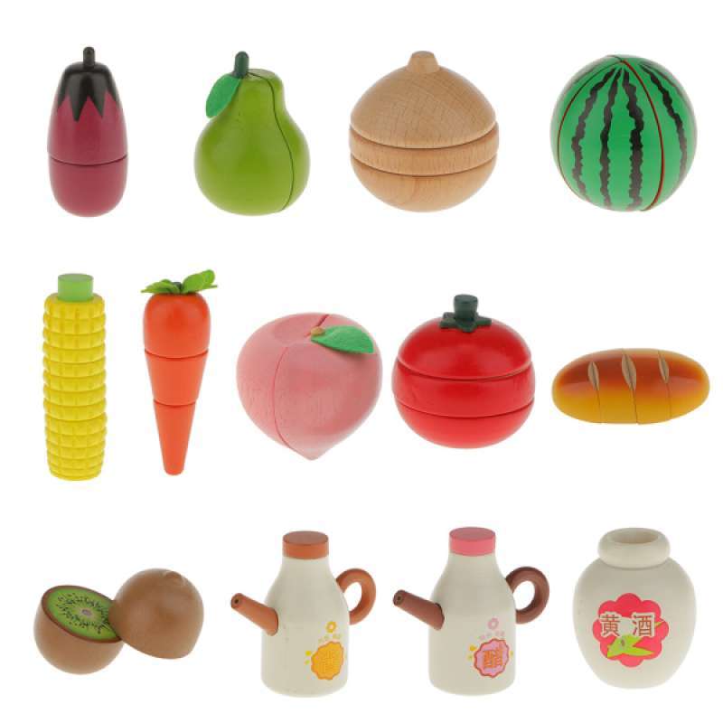 wooden toy kitchen food