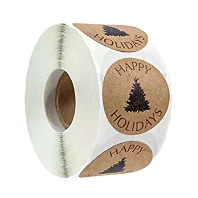  500pcs Kraft Paper Happy Holiday Xmas Tree Adhesive Label Seals Sticker 