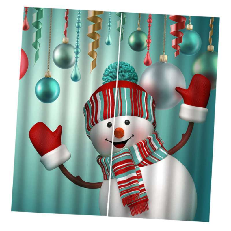 Christmas Curtain Cute Snowman Living Room Bedroom Window Drapes 2 Panel Set 