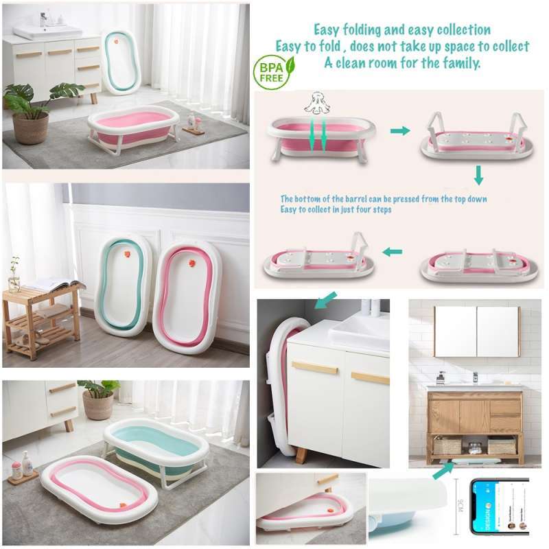 bak mandi bayi silikon lipat small inclued matras anti selip 1 set baby bathtub 3 warna