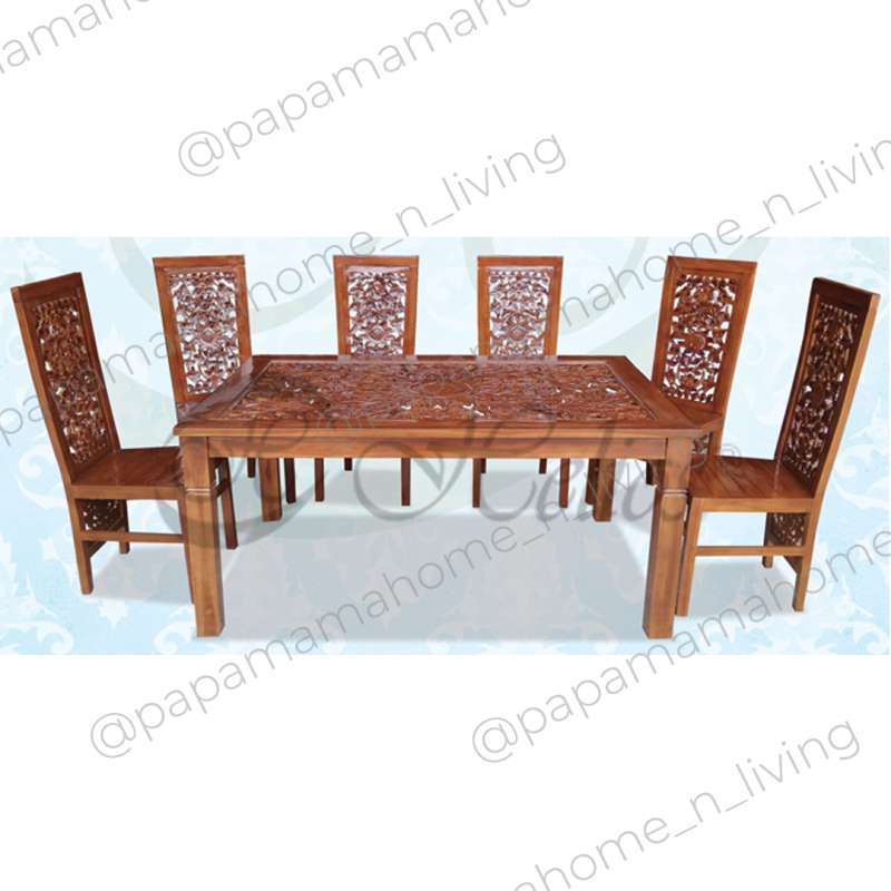 Jual Meja Makan Jepara Murah Kayu Jati 6 Set Meja Makan Cantik 6 Kursi Tipe Mawar Krawang Medan Terbaru Juli 2021 Blibli