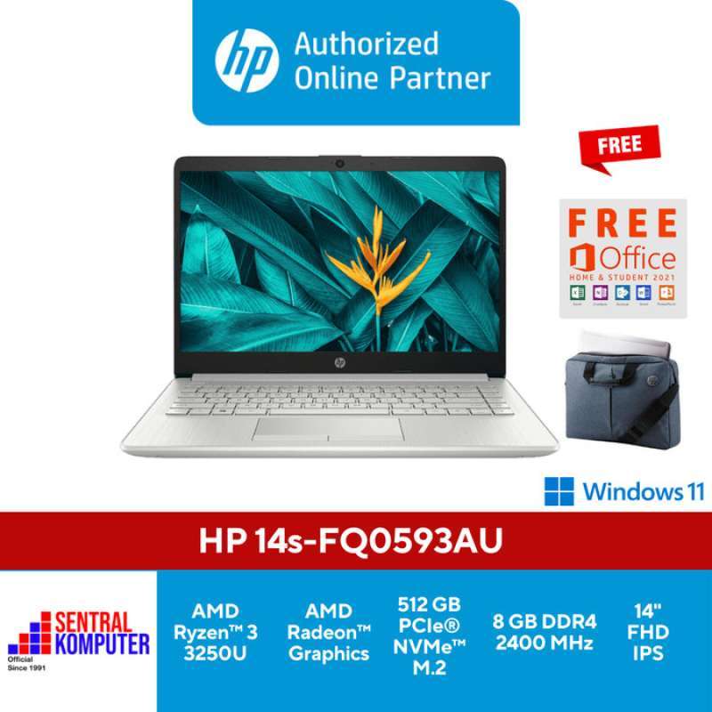 Laptop HP 14s-fq0593AU dengan Ryzen 3, RAM 8GB, SSD 512GB, dan Layar FHD 14. Cocok untuk Pelajar dan Profesional dengan Garansi 2 Tahun dari HP
