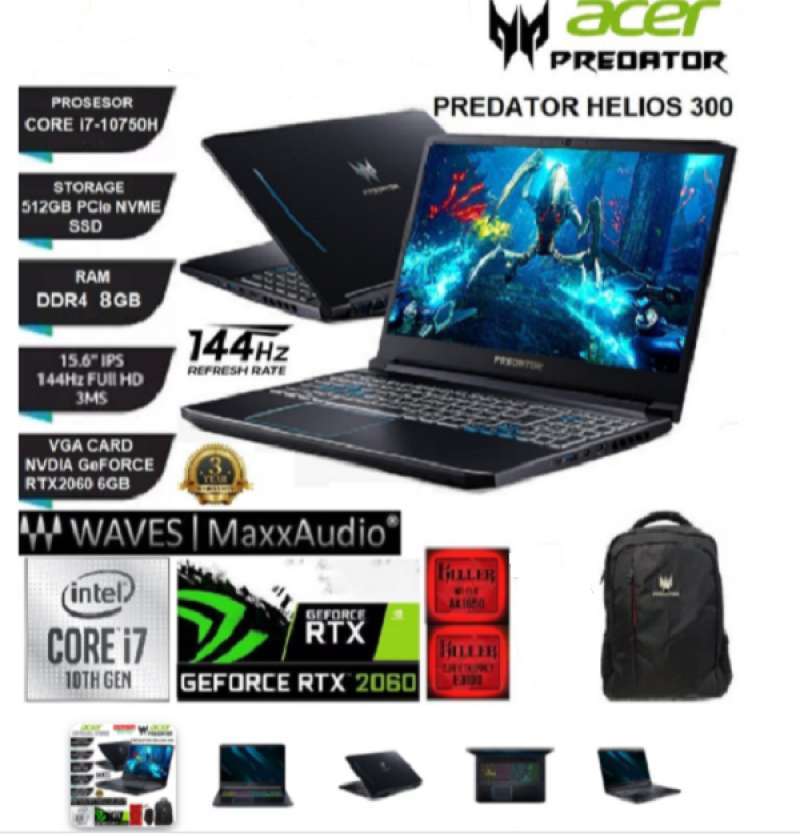 Jual Acer Predator Helios 300 Ph315 53 7937 Intel I7 10750 8gb 512ssd Rtx2060 6gb W10 Ohs 15 6fhd 144hz Online Oktober 2020 Blibli Com