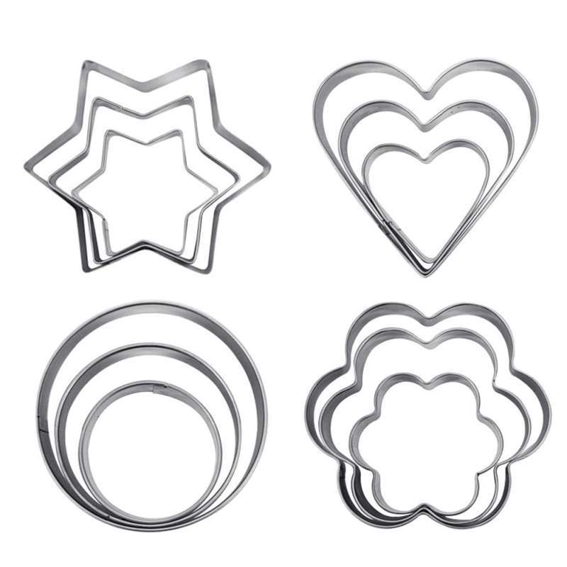 12Pcs Heart/Flower/Round/Star Fondant Cake Cookie Mold Cutter Decorating Tools 