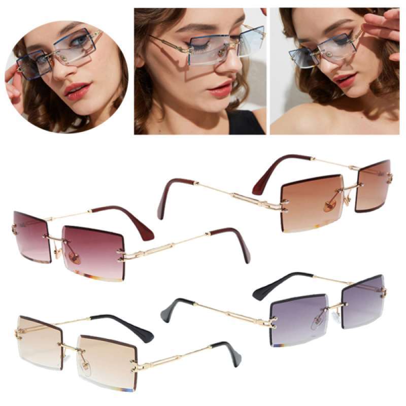 Oversized Retro Sunglasses Clear Gradient Lens Glasses Rimless Eyeglasses Women Oversized Retro Sunglasses Clear Gradient Lens Glasses Rimless Eyeglasses Women