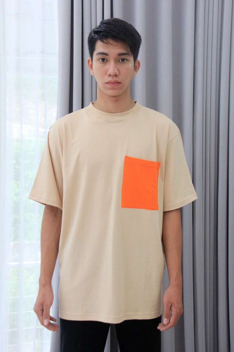OVERSIZED T SHIRT POCKET - CREAM ORANGE 