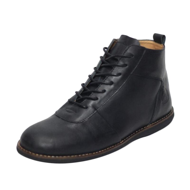 Handmade Kulit Avail Scrambler Sepatu Boot - Black