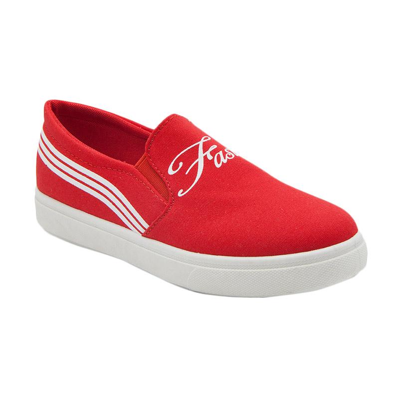 Faster 1608-07 Flats Shoes Slip On Sepatu Wanita - Red