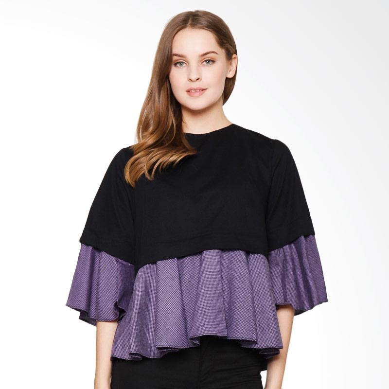 Cocolyn Checkered Top Blouse - Purple