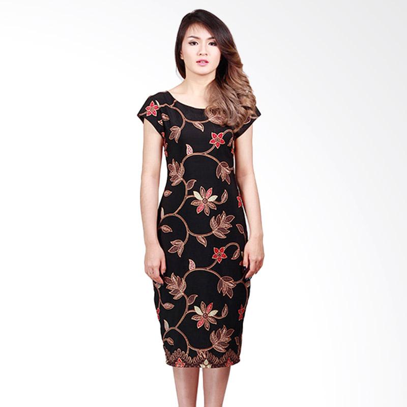 Parama Batik Tendril Midi Dress Batik - Hitam