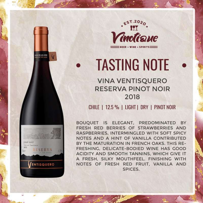 Jual RED WINE VINA VENTISQUERO RESERVA PINOT NOIR 2018 [750ML ...