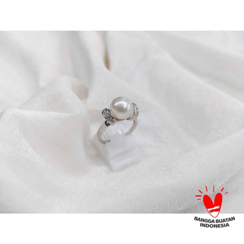 Cincin Perak Lapis Emas Putih Mutiara Air Laut Asli