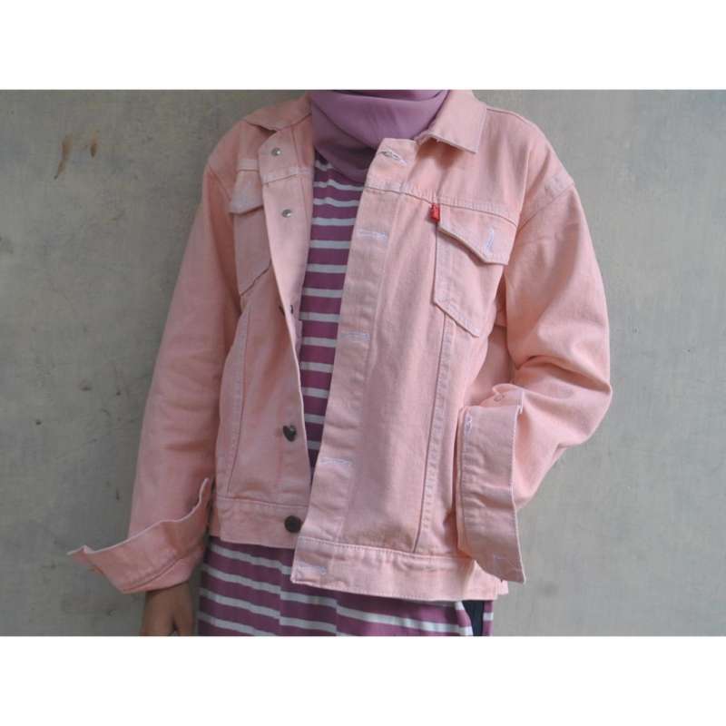 Jaket store denim pink