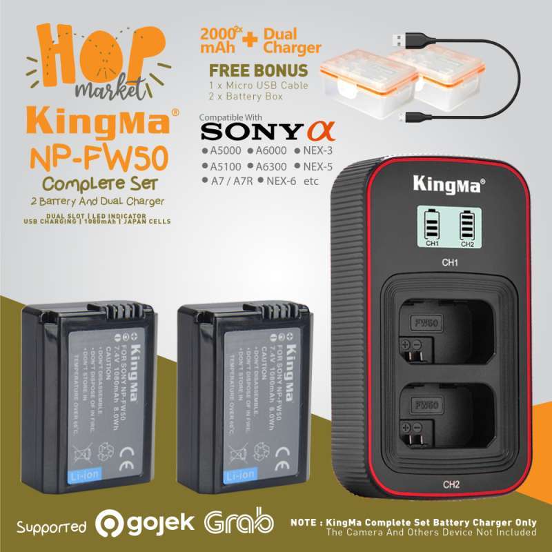 Power Adapter Sony A6300 Charging Cable KingMa Paket Complete