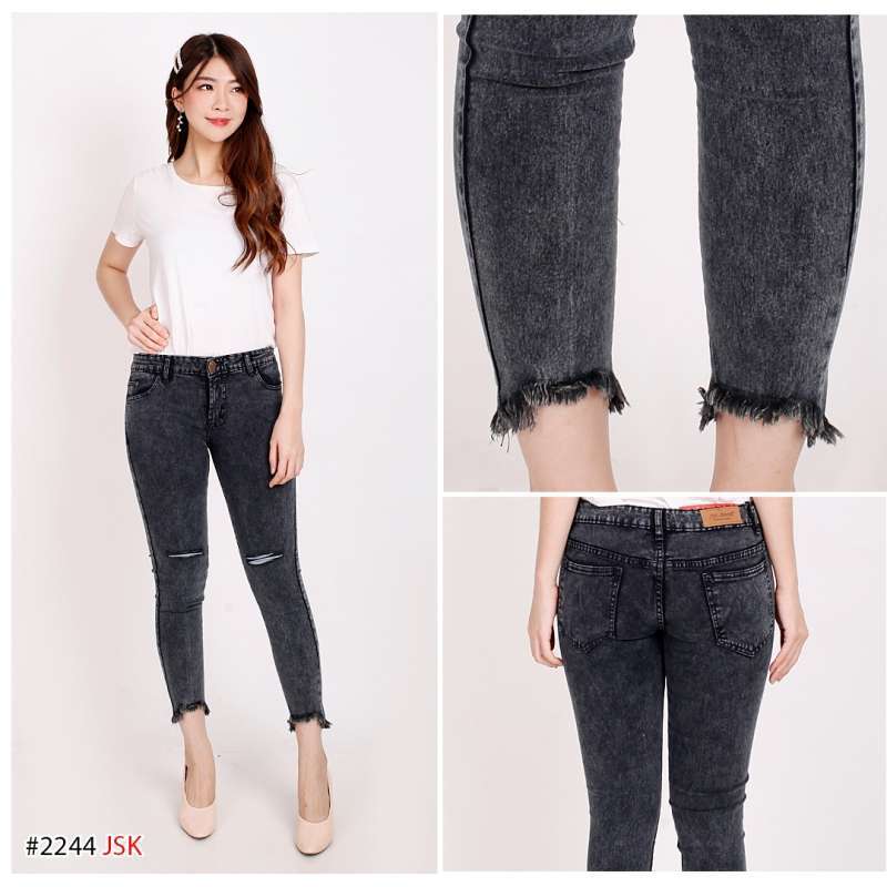 Jual [27-38] Celana Jeans Wanita Ripped Denim Model 7/9 Sobek