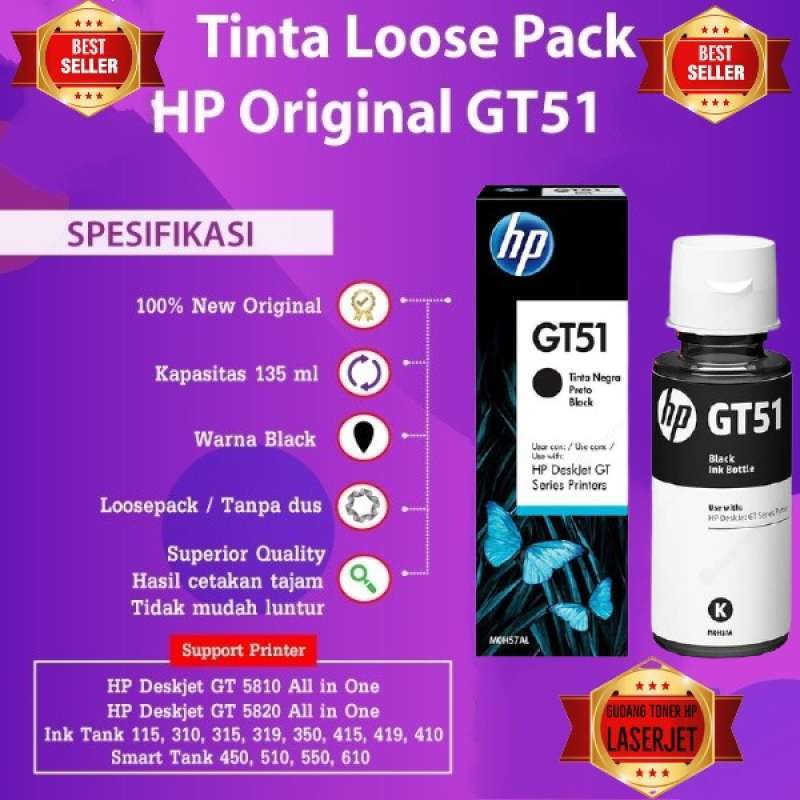Promo TINTA HP GT 51 BLACK - ORIGINAL 100% GT51 di Seller GUDANG TONER HP  LASERJET - Kota Tasikmalaya, Jawa Barat | Blibli