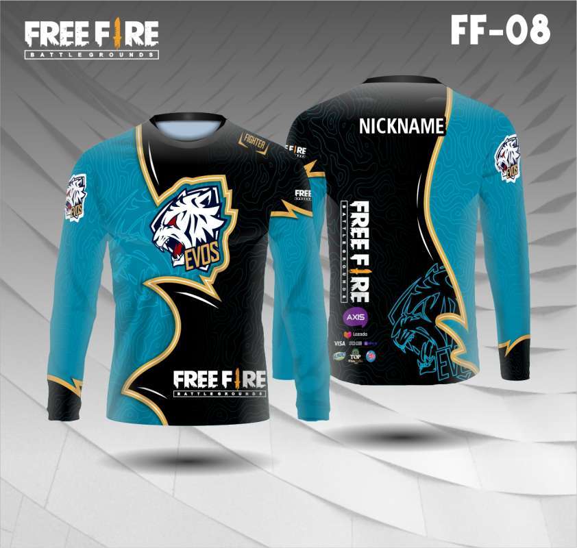 Jersey e sport free fire evos baju game kaos gamer ff lengan panjang