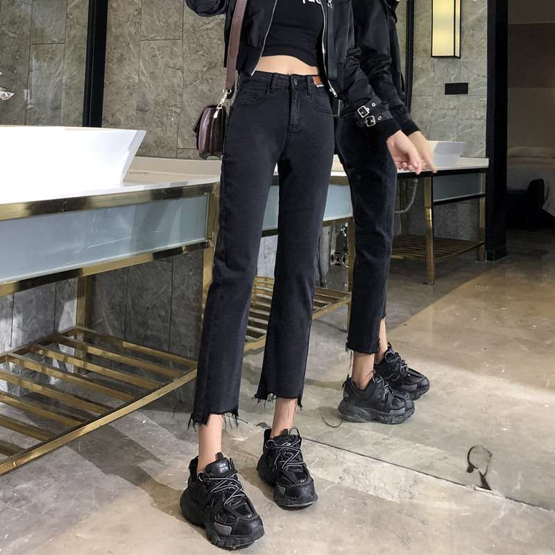 Jual Black straight jeans women's 2021 