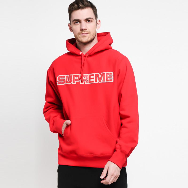 Jual Supreme Perforated Leather Jaket Hoodie Pria - S Red di