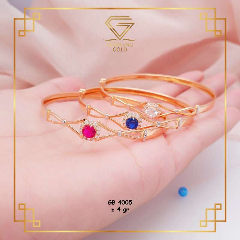 TERBARU GELANG WANITA EMAS ASLI MOTIF BUNGA KADAR 375 GELANG BALOK TRENDY  SUPER MEWAH (GB 4005)