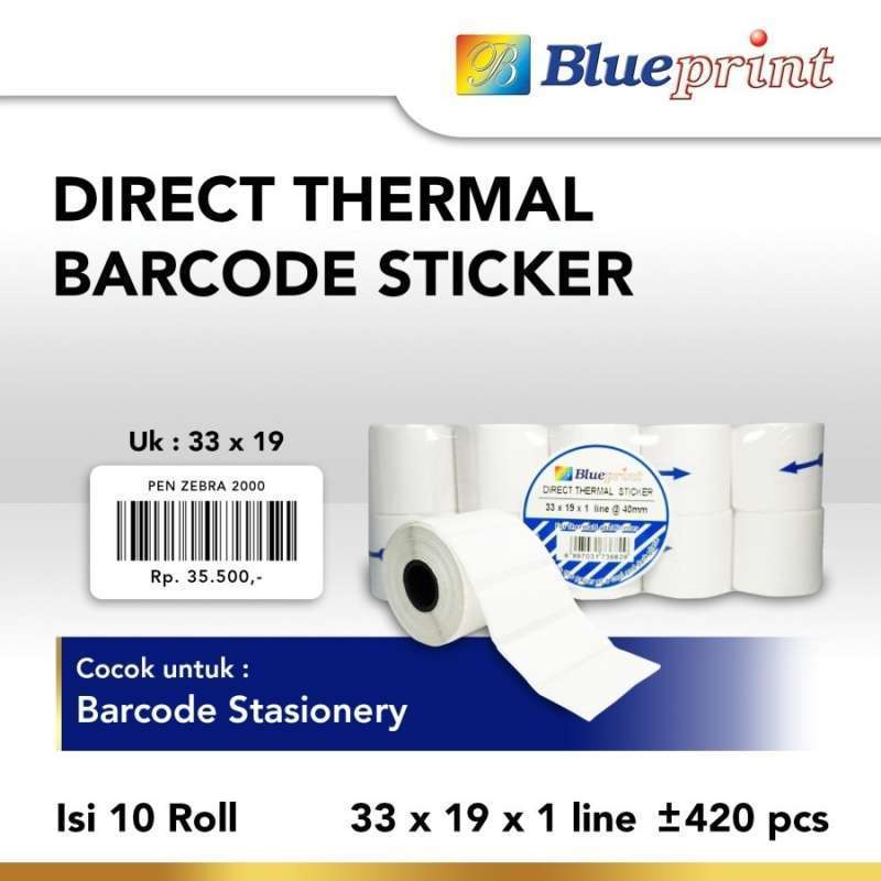 Jual DIRECT THERMAL STICKER LABEL BLUEPRINT 33mm X 19mm X 1 ...